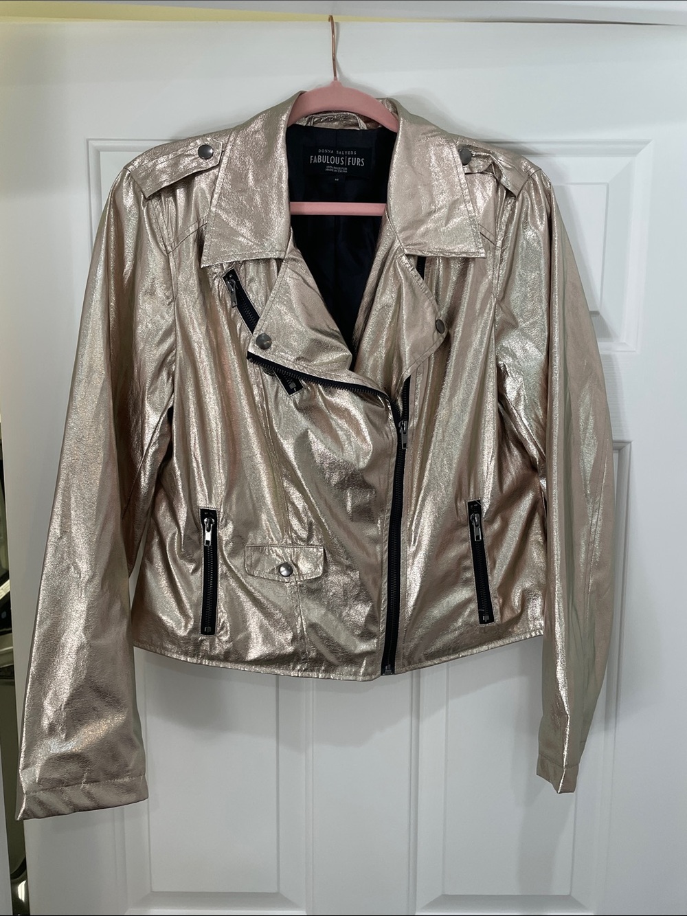 Fabulous Furs Metallic Gold Leather-Effect Biker Jacket